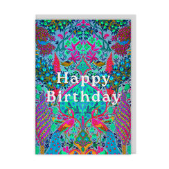 Peacock neon florals greeting card